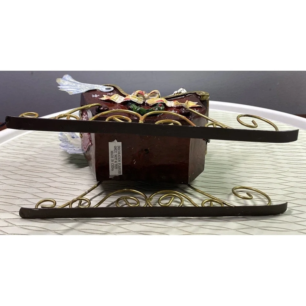 Santa's Red Sleigh Figurine‎ W/Wings-Dog/Cardinal/Presents/Christmas Tree EUC